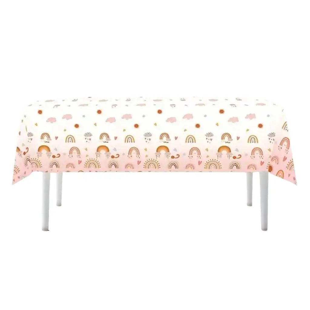 Rectangular Boho Rainbow Plastic Tablecloth.