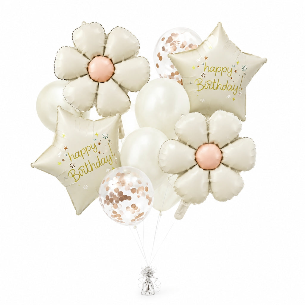 Matte cream happy birthday daisy balloon boquet