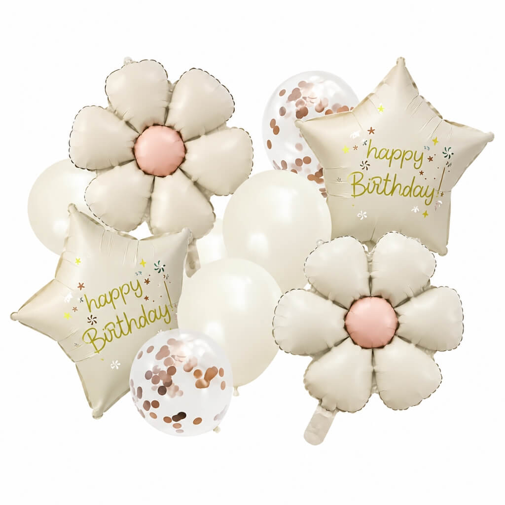 Matte cream happy birthday daisy balloon boquet