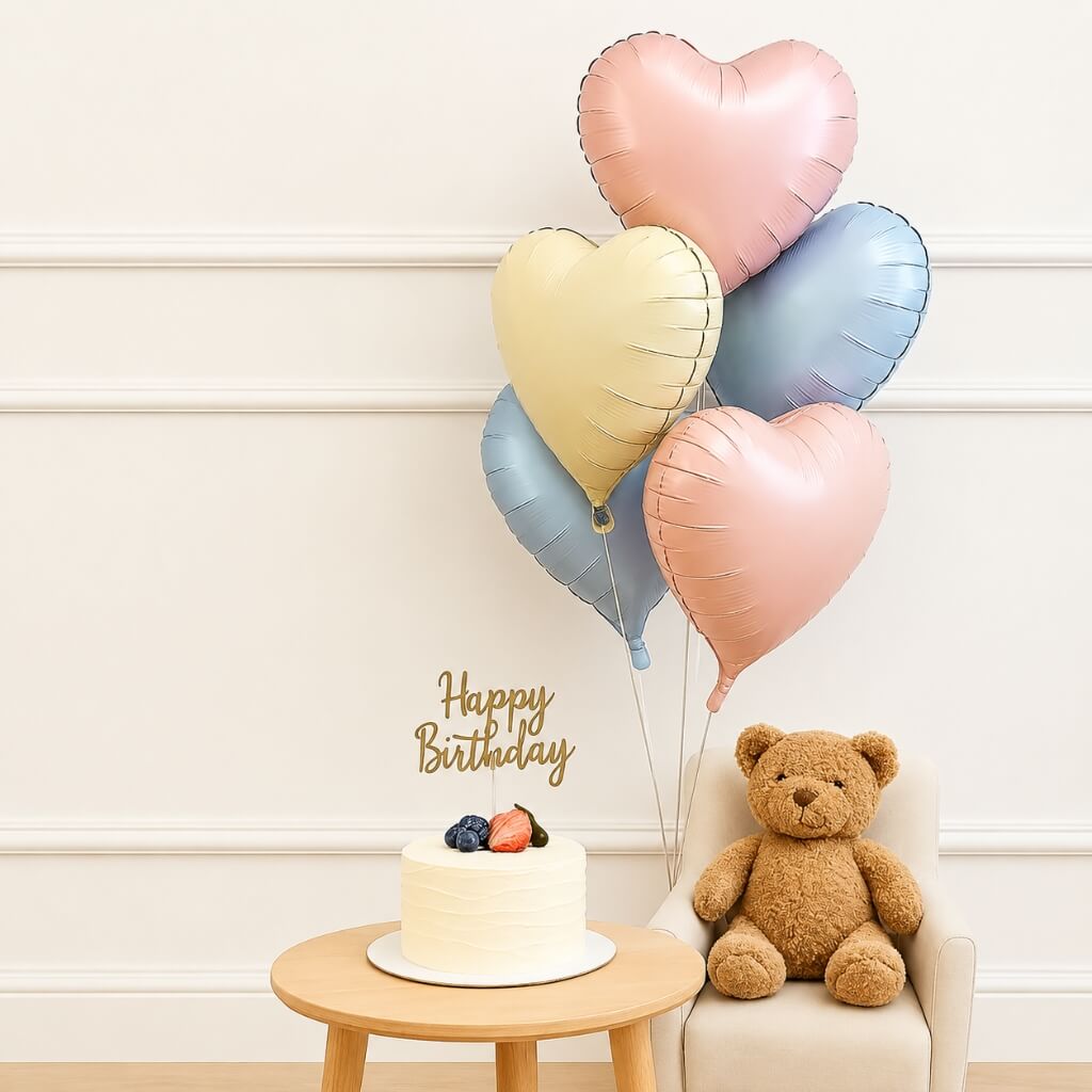 retro matte heart foil balloon bouquet pink blue cream 18inch