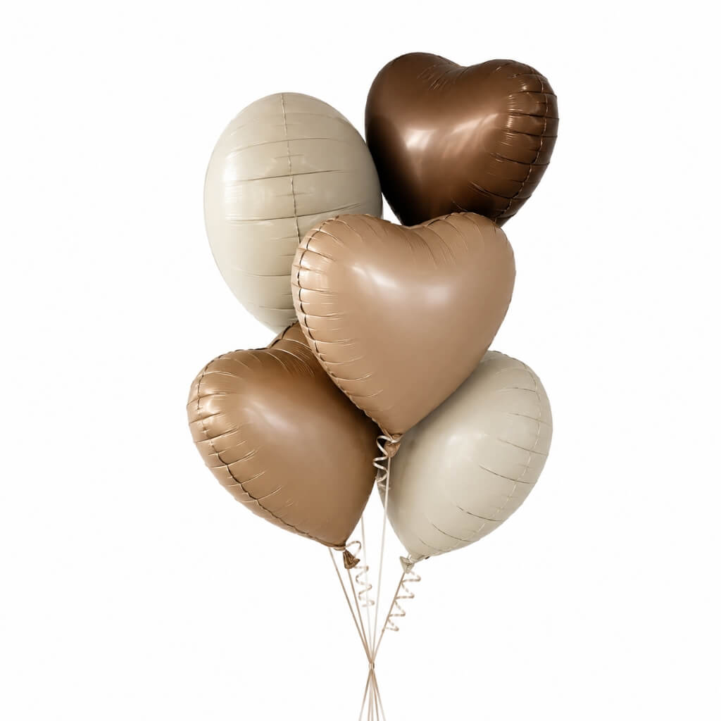 Modern neutral boho birthday heart foil balloons