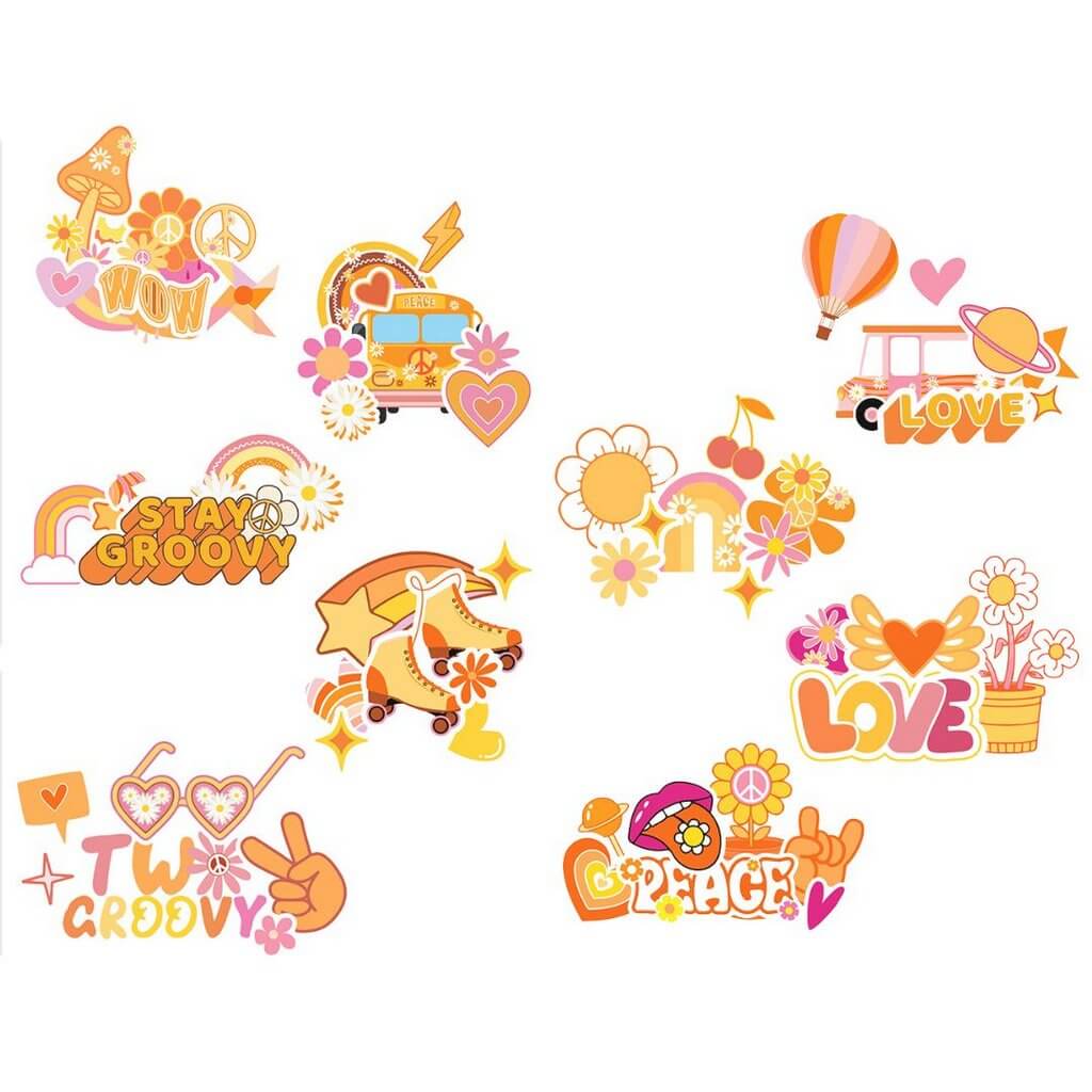 Retro Two Groovy Paper Stickers 9 Sheets 130 Stickers