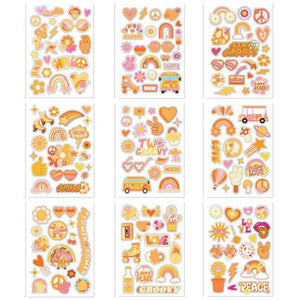 Retro Two Groovy Paper Stickers 9 Sheets 130 Stickers