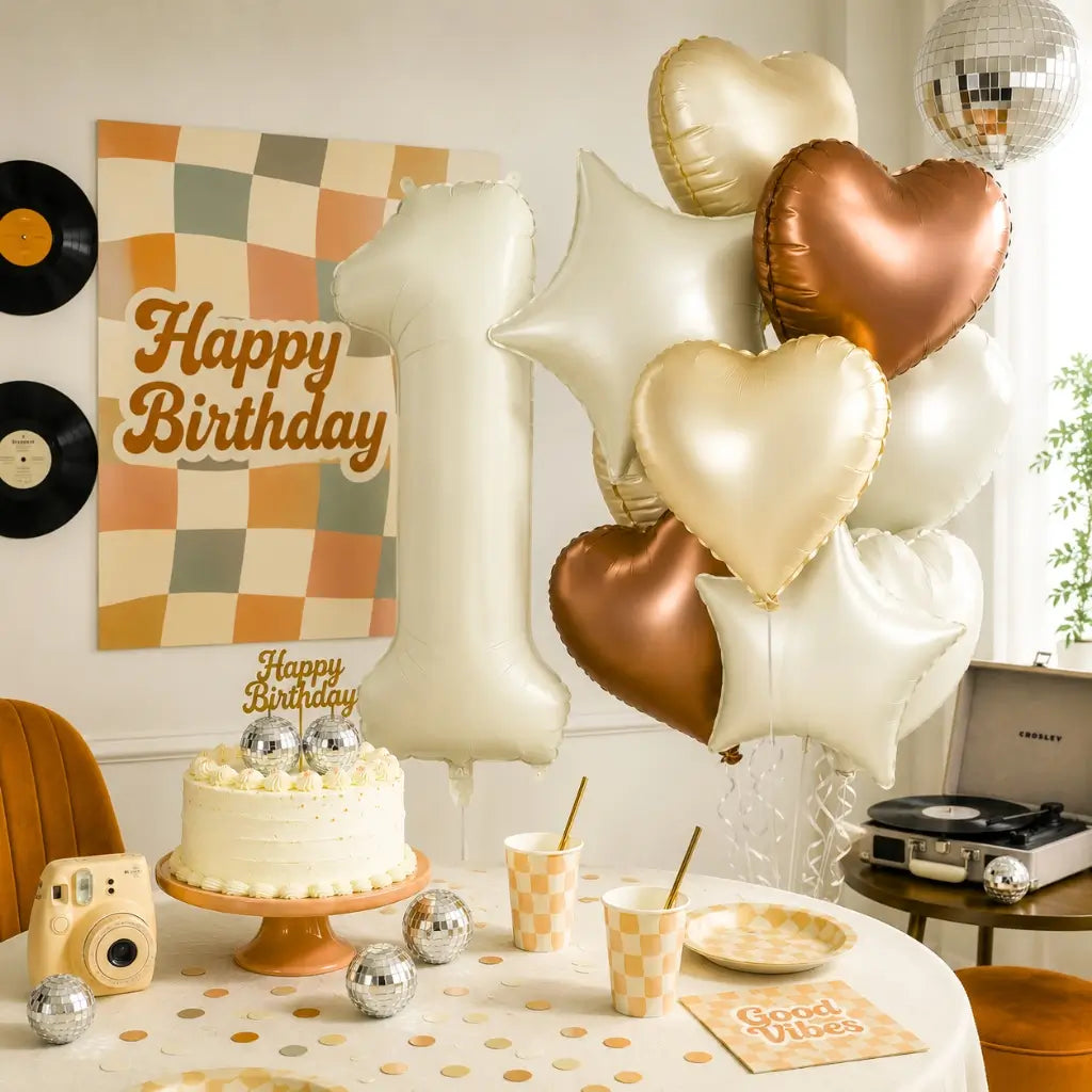 Retro Boho Heart Star Birthday Balloon Bouquet 10pk number 0 to 9