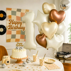 Retro Boho Heart Star Birthday Balloon Bouquet 10pk 1st birthday party decor