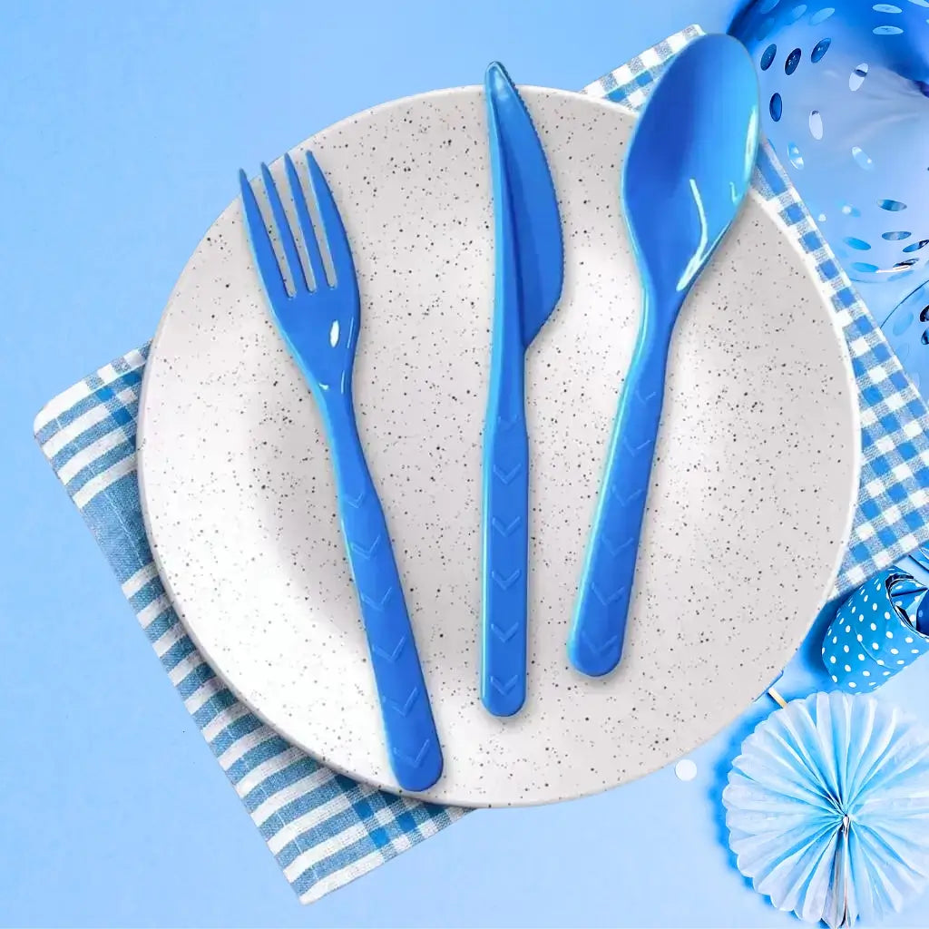 Reusable Blue Plastic Cutlery Set 18pk