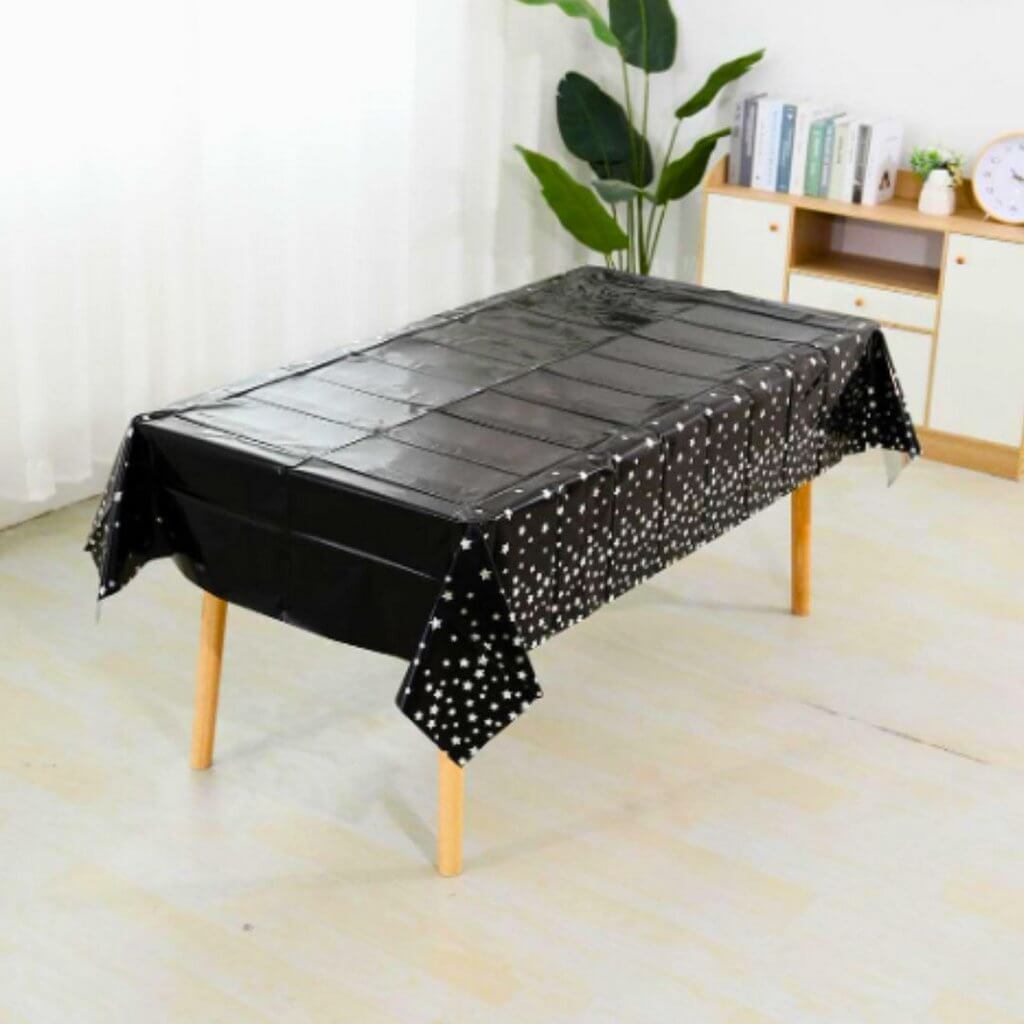 Rectangular Silver Star Black Plastic Table Cover