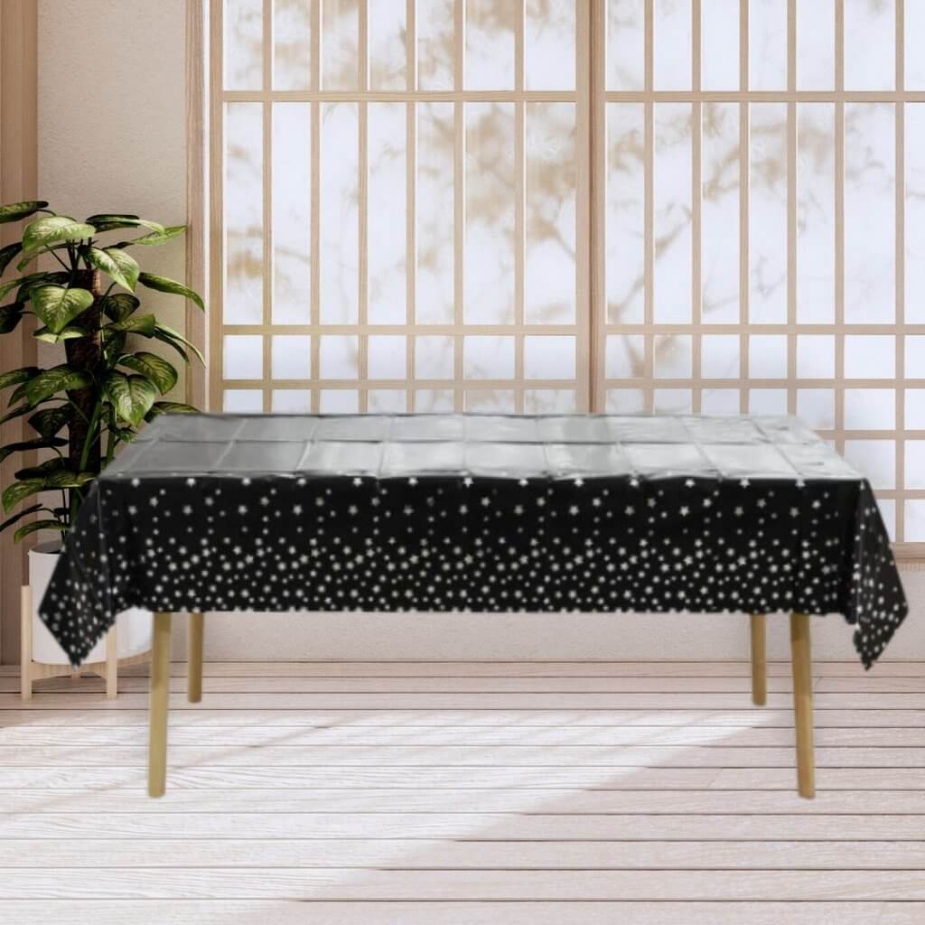 Rectangular Silver Star Black Plastic Table Cover