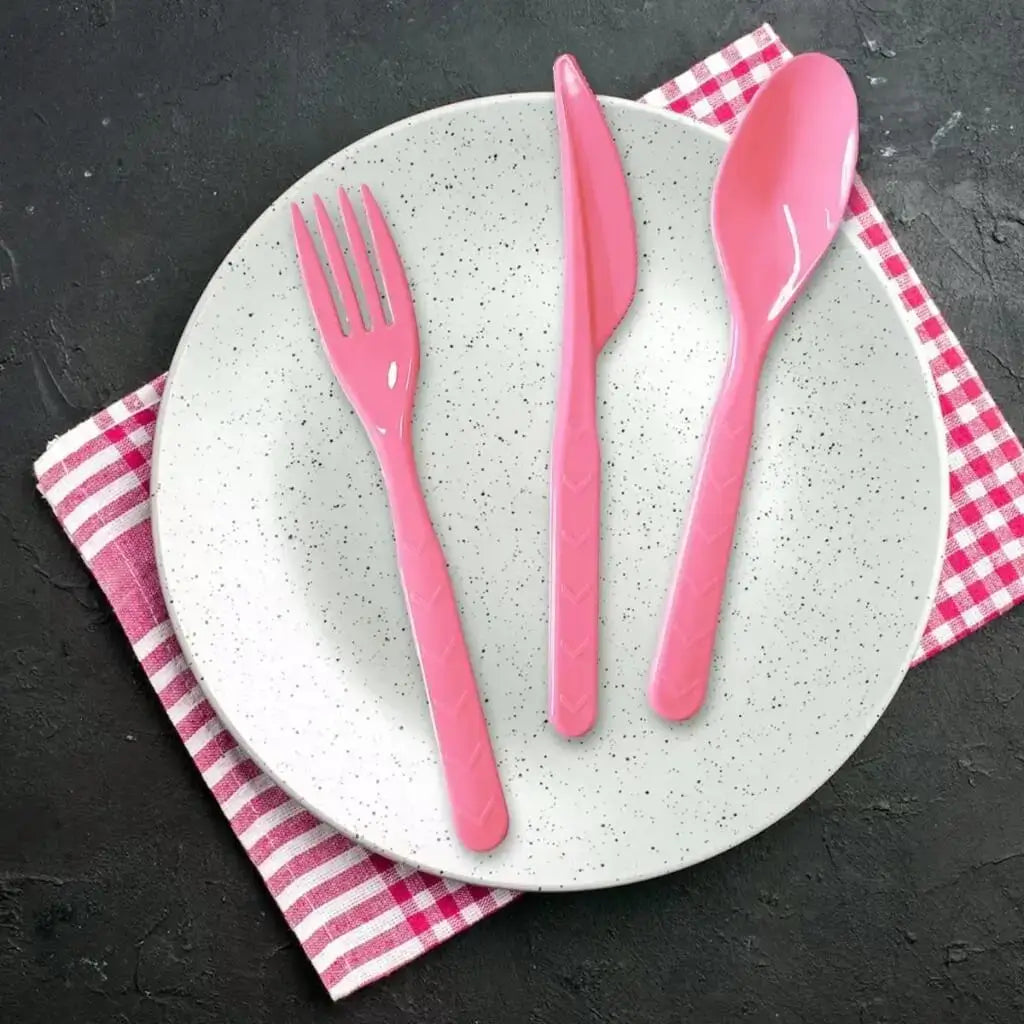 Reusable Pink Plastic Cutlery Set 18pk