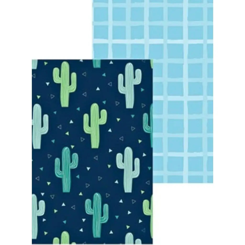 Reversible cactus double-sided gift wrapping paper in navy and light blue