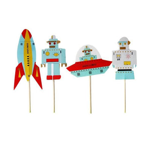 Robot Cupcake Topper 8 Pack - spaceship, rocketship, android party themes