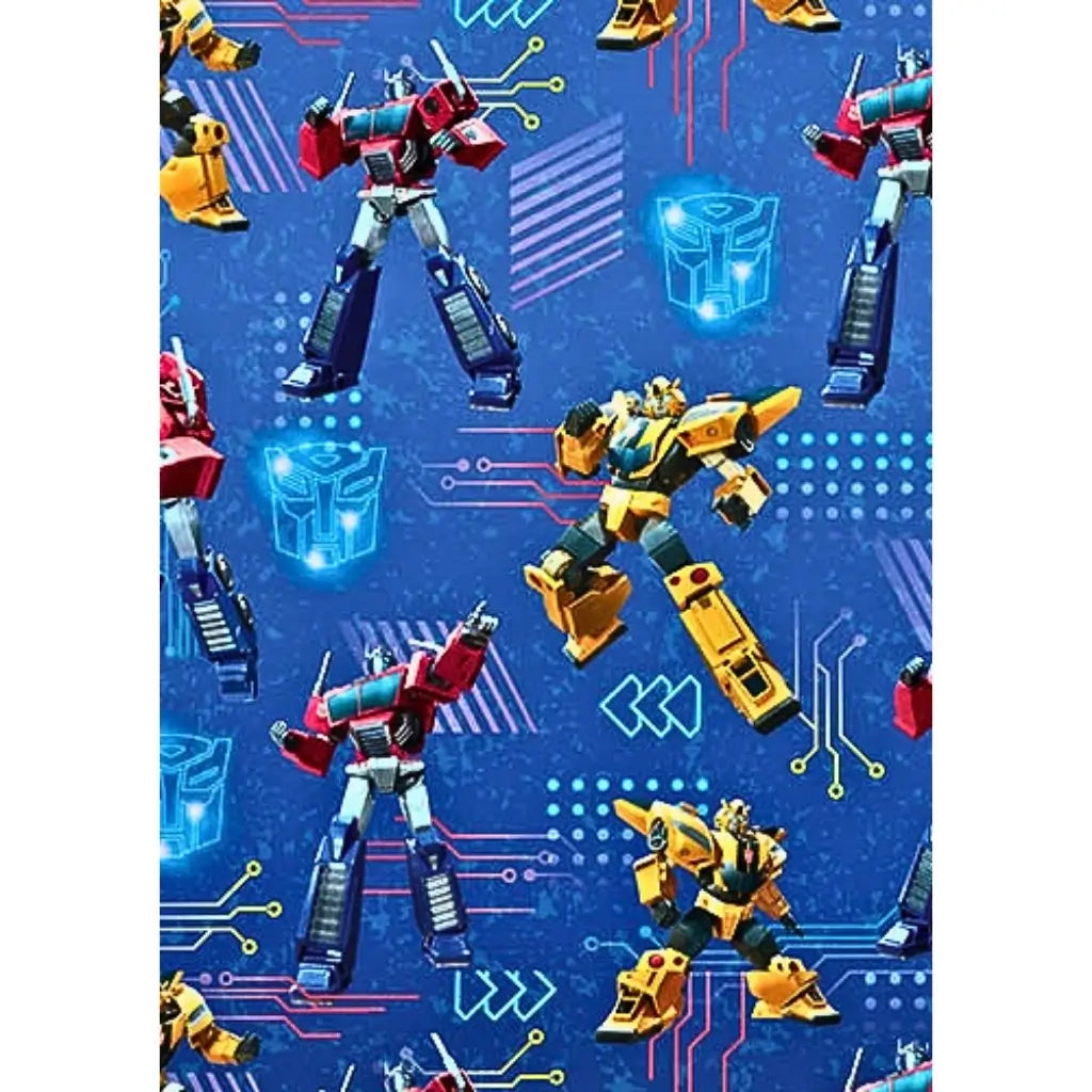 Robot transformers wrapping paper blue design