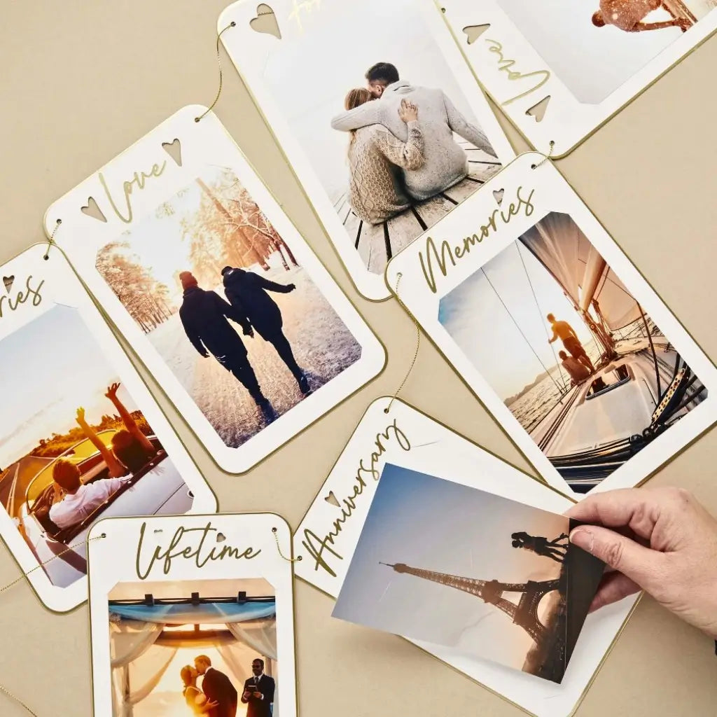 Anniversary photo banner with 9 card frames displaying 6×4 photos