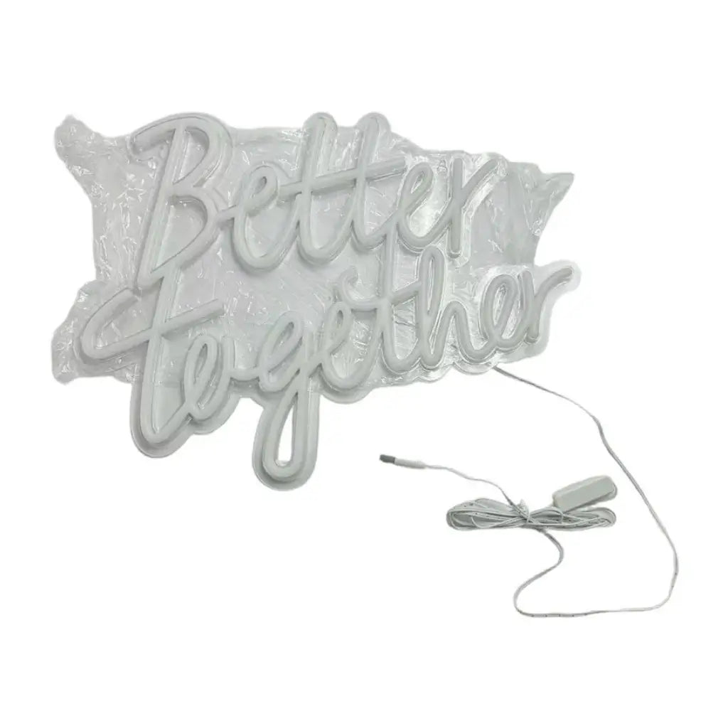 Romantic Better Together neon light for engagement and wedding décor.