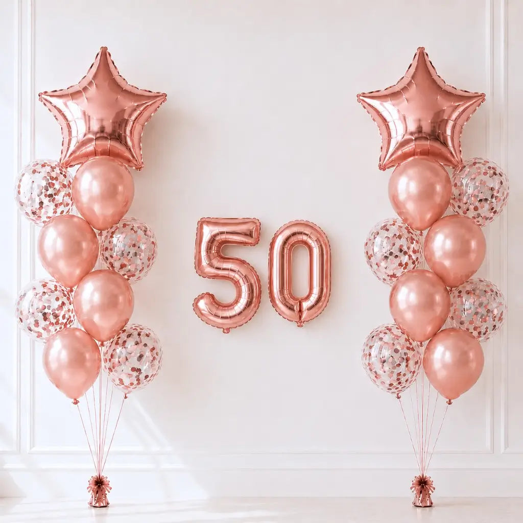 Pack of 24 Rose Gold Age 50 Birthday Foil Balloon Bouquet