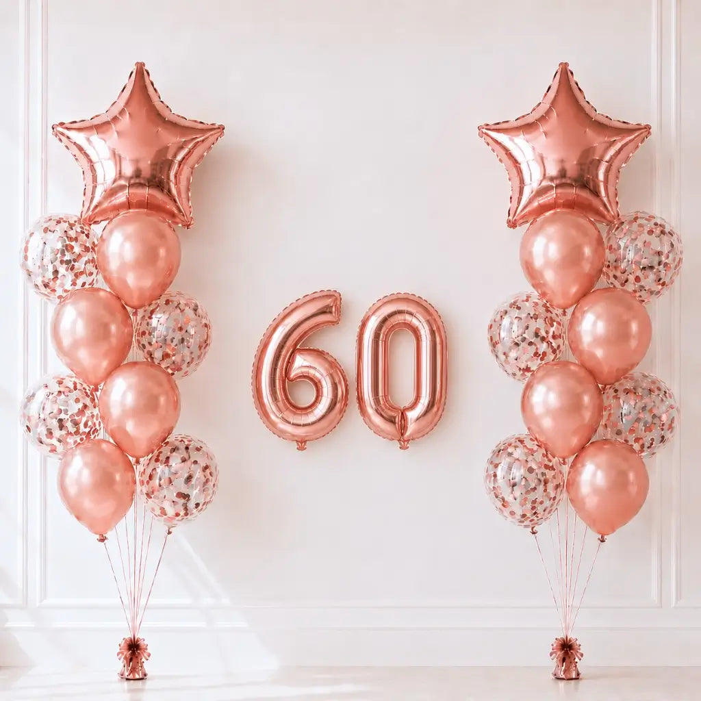 Rose Gold Age 60 Birthday Balloon Bouquet 24pk