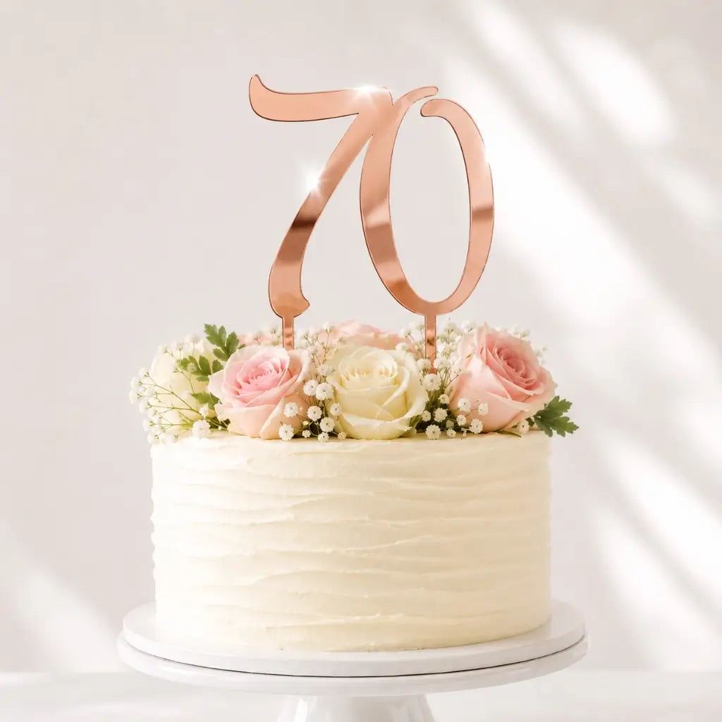 Acrylic Rose Gold Age 70 Birthday Cake Topper