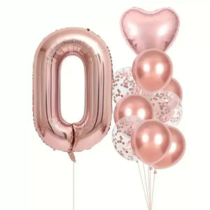 Rose Gold All Age Birthday Balloon Bundle 10pk age 0