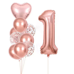 Rose Gold All Age Birthday Balloon Bundle 10pk age 1