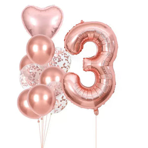 Rose Gold All Age Birthday Balloon Bundle 10pk age 3