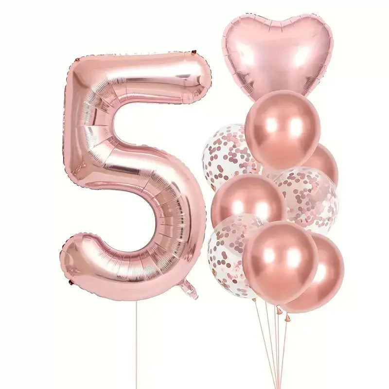 Rose Gold All Age Birthday Balloon Bundle 10pk age 5
