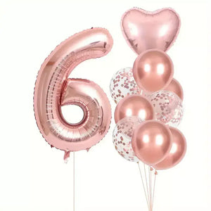 Rose Gold All Age Birthday Balloon Bundle 10pk age 6