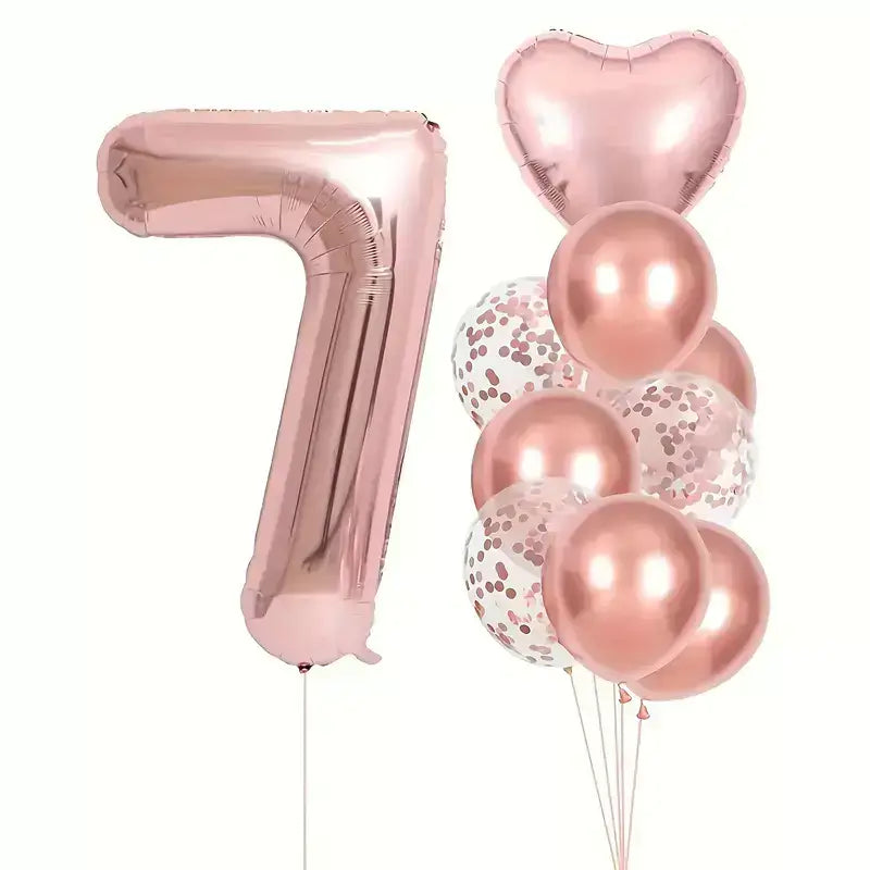 Rose Gold All Age Birthday Balloon Bundle 10pk age 7