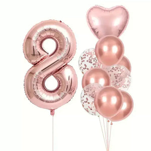 Rose Gold All Age Birthday Balloon Bundle 10pk age 8