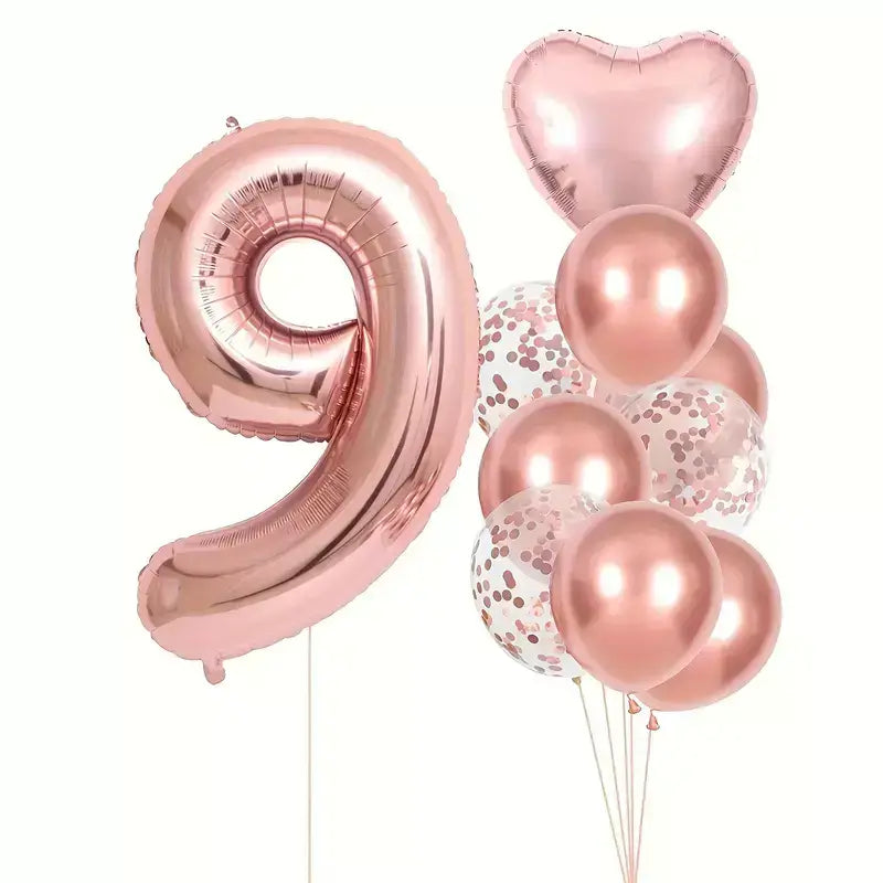 Rose Gold All Age Birthday Balloon Bundle 10pk age 9