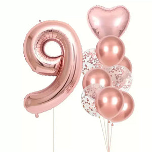 Rose Gold All Age Birthday Balloon Bundle 10pk age 9