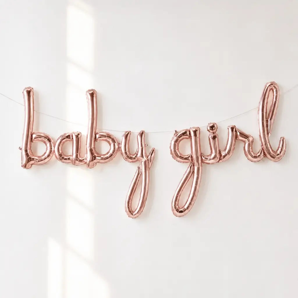 Rose Gold 'baby girl' Script Baby Shower Foil Balloons