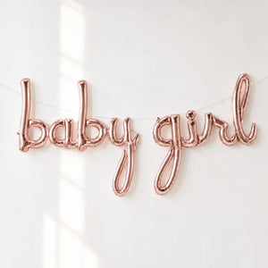 Rose Gold 'baby girl' Script Baby Shower Foil Balloons