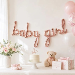 Rose Gold 'baby girl' Script Baby Shower Foil Balloons