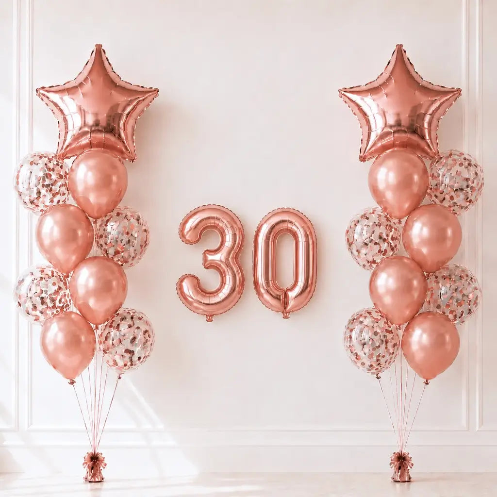 Rose Gold Age 30 Birthday Balloon Bouquet 24pk