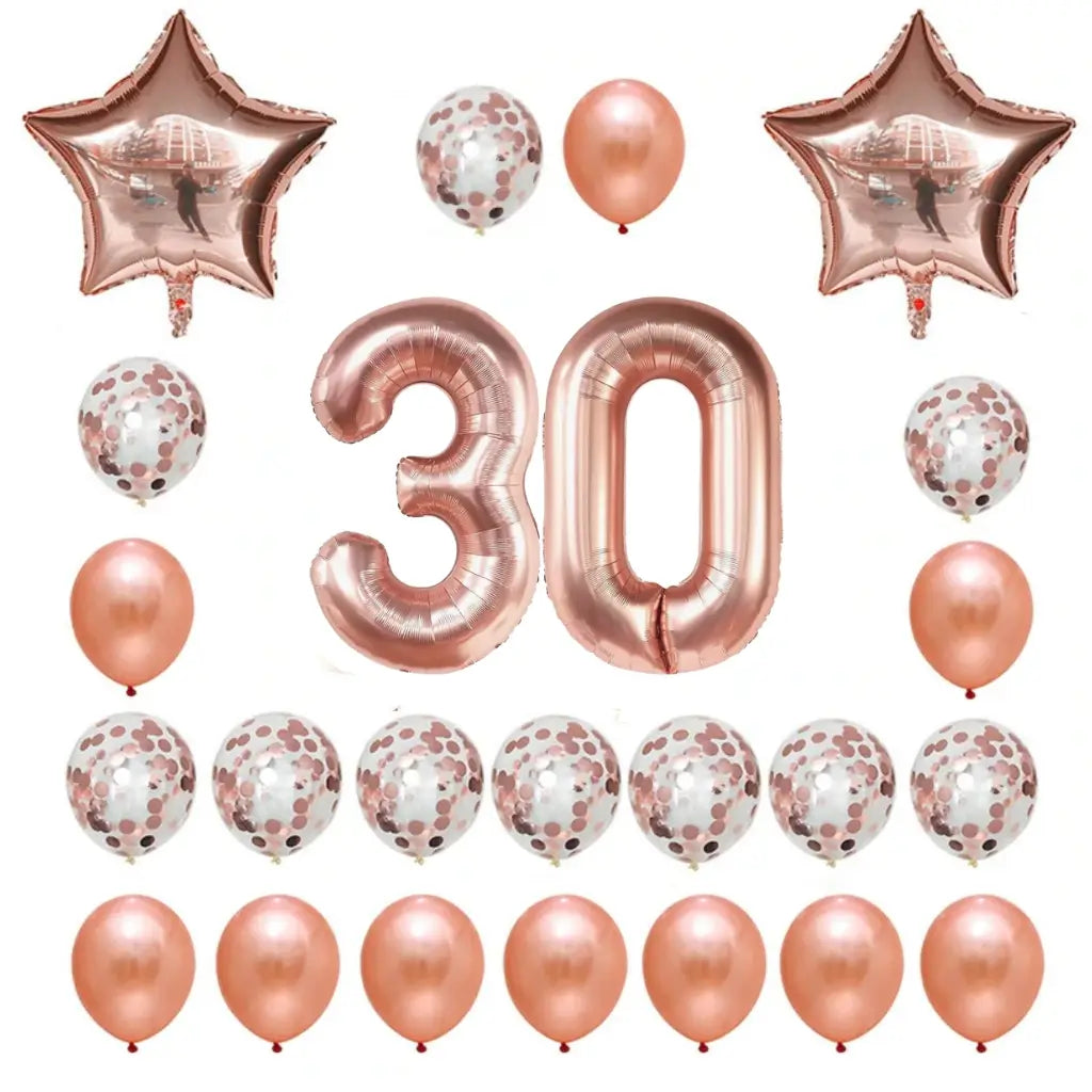 Rose Gold Age 30 Birthday Balloon Bouquet 24pk