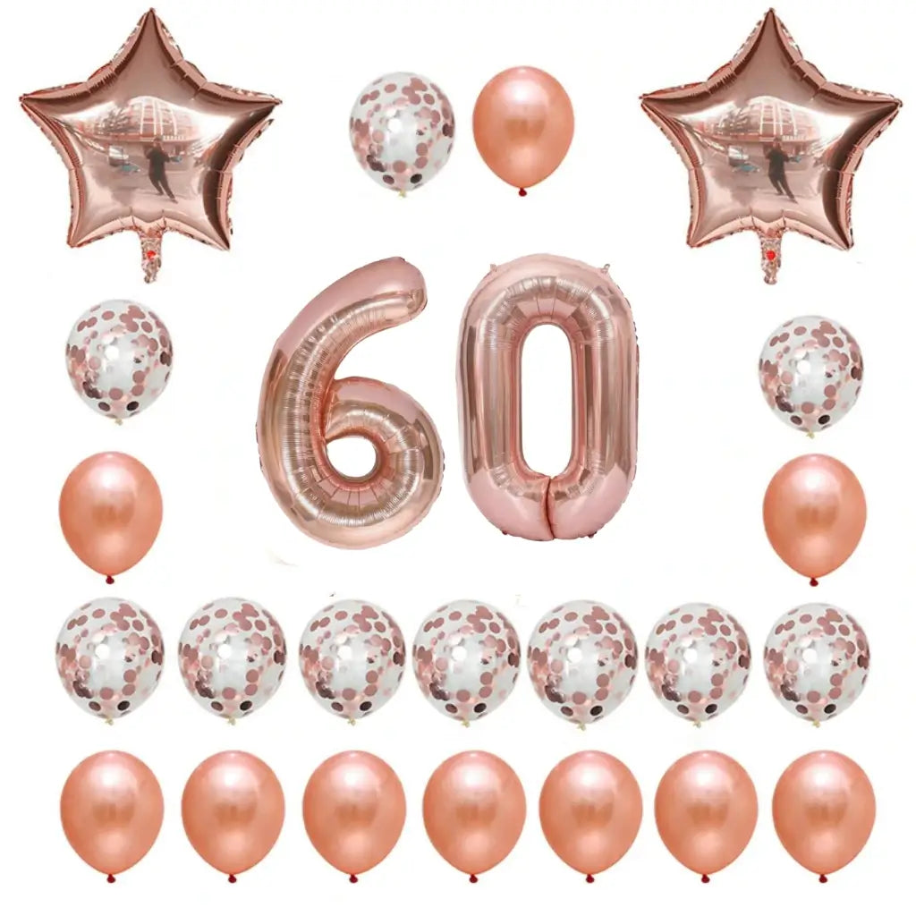 Rose Gold Age 60 Birthday Balloon Bouquet 24pk