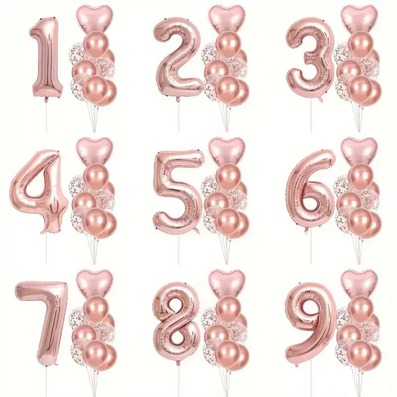 Rose Gold All Age Birthday Balloon Bundle 10pk age 1