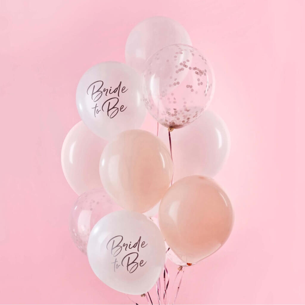 Bride To Be latex balloon bundle in pink, white and confetti balloons