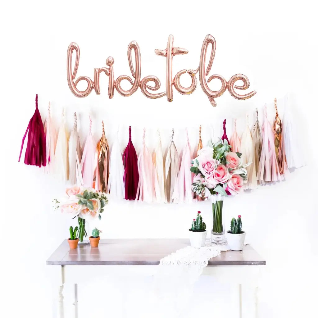 Rose Gold "Bride To Be" Script Foil Balloon Banner