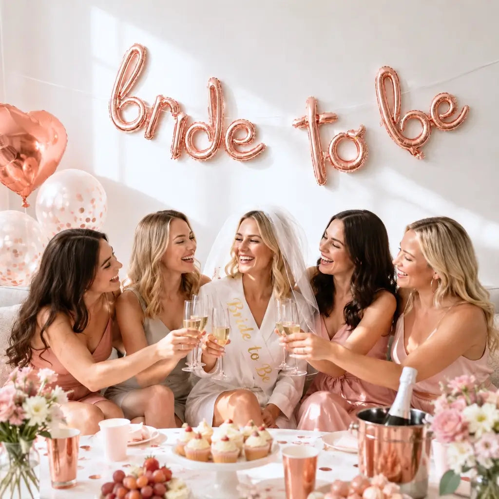 Rose Gold 'bride to be' Script Lowercase Foil Balloon Banner