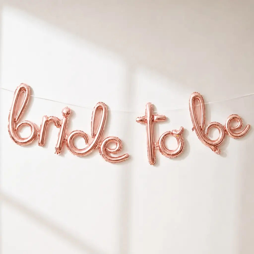Rose Gold 'bride to be' Script Lowercase Foil Balloon Banner