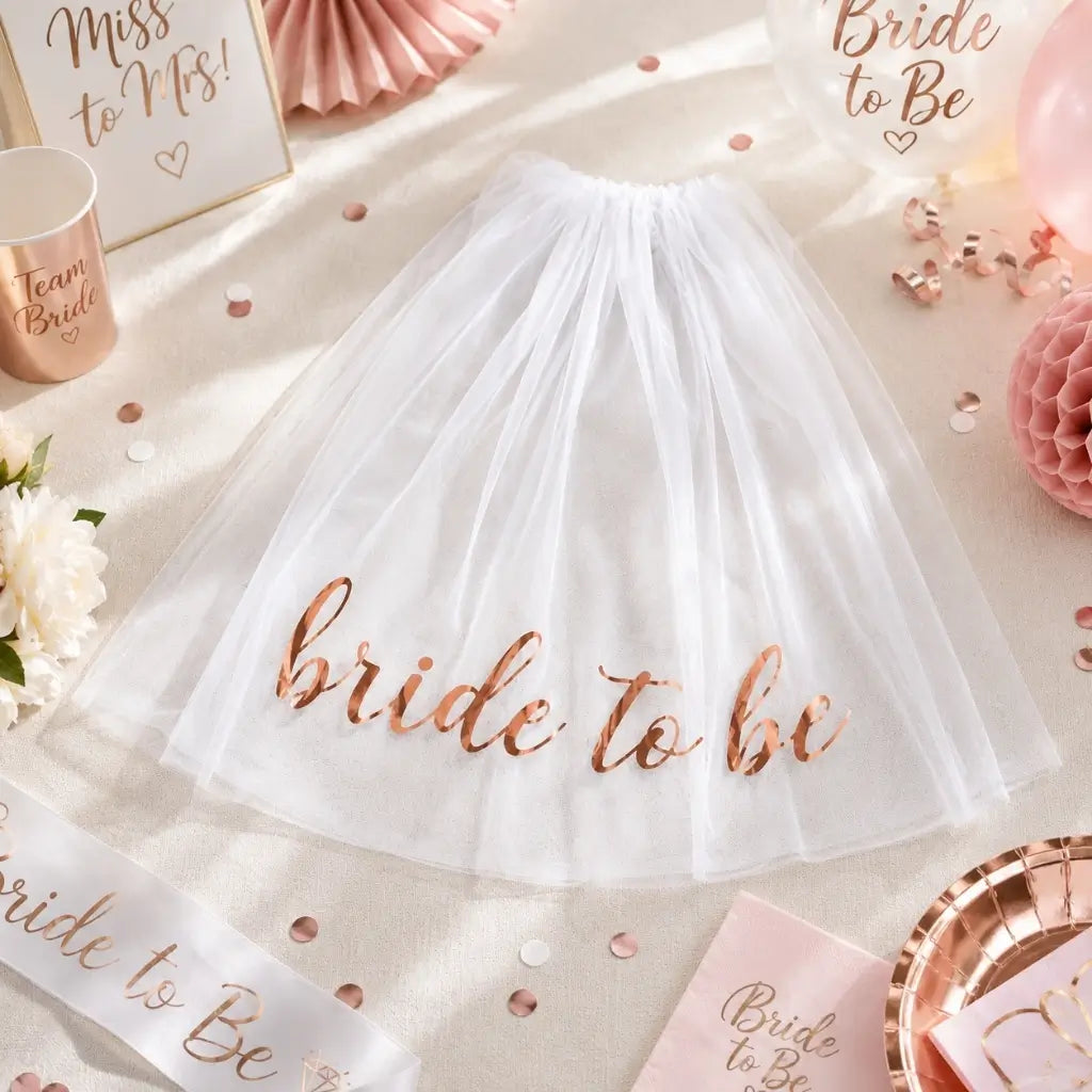Rose Gold Bride To Be White Veil with Comb