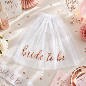 Rose Gold Bride To Be White Veil with Comb