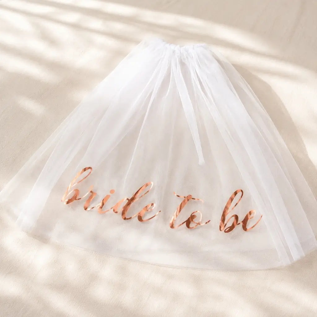 Rose Gold Bride To Be White Veil with Comb