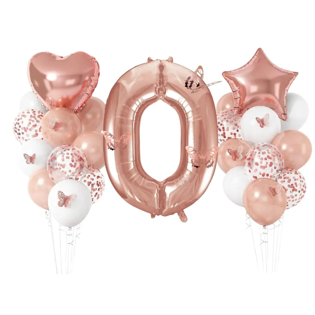 Metallic Rose Gold & Butterfly Birthday Balloon Bundle 24pk number 1