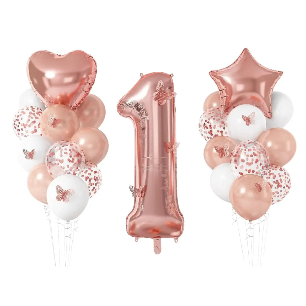 Metallic Rose Gold & Butterfly Birthday Balloon Bundle 24pk number 1