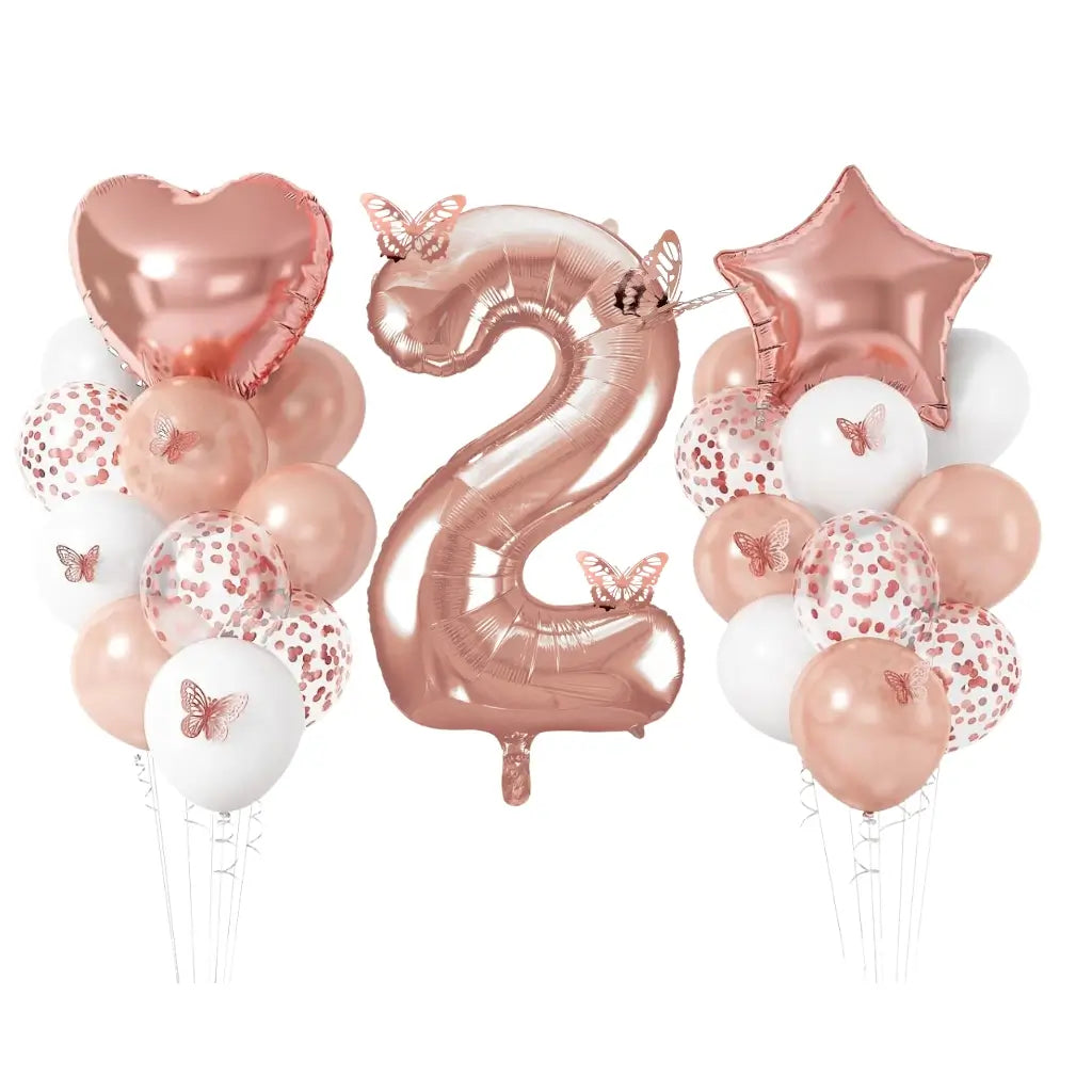 Metallic Rose Gold & Butterfly Birthday Balloon Bundle 24pk number 2