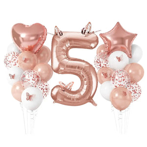 Metallic Rose Gold & Butterfly Birthday Balloon Bundle 24pk number 5