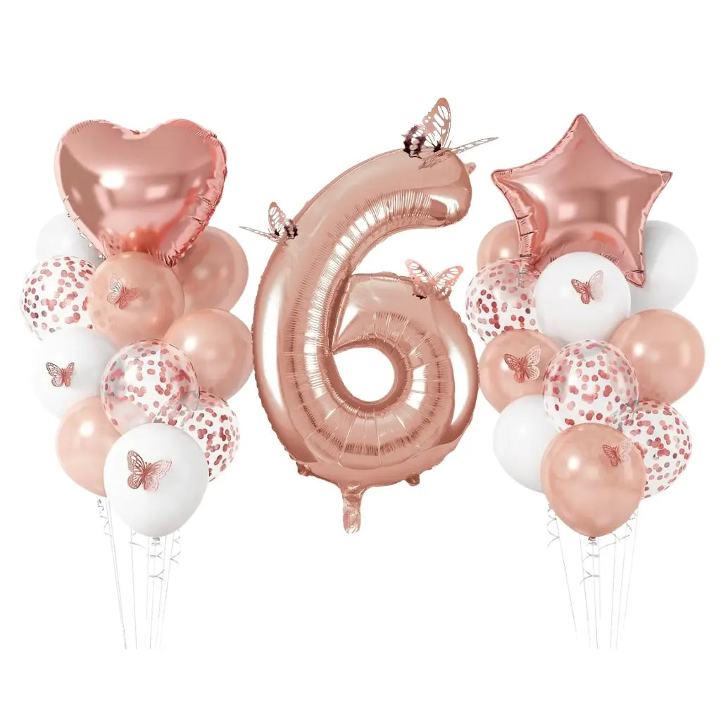 Metallic Rose Gold & Butterfly Birthday Balloon Bundle 24pk number 6
