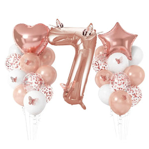 Metallic Rose Gold & Butterfly Birthday Balloon Bundle 24pk number 7